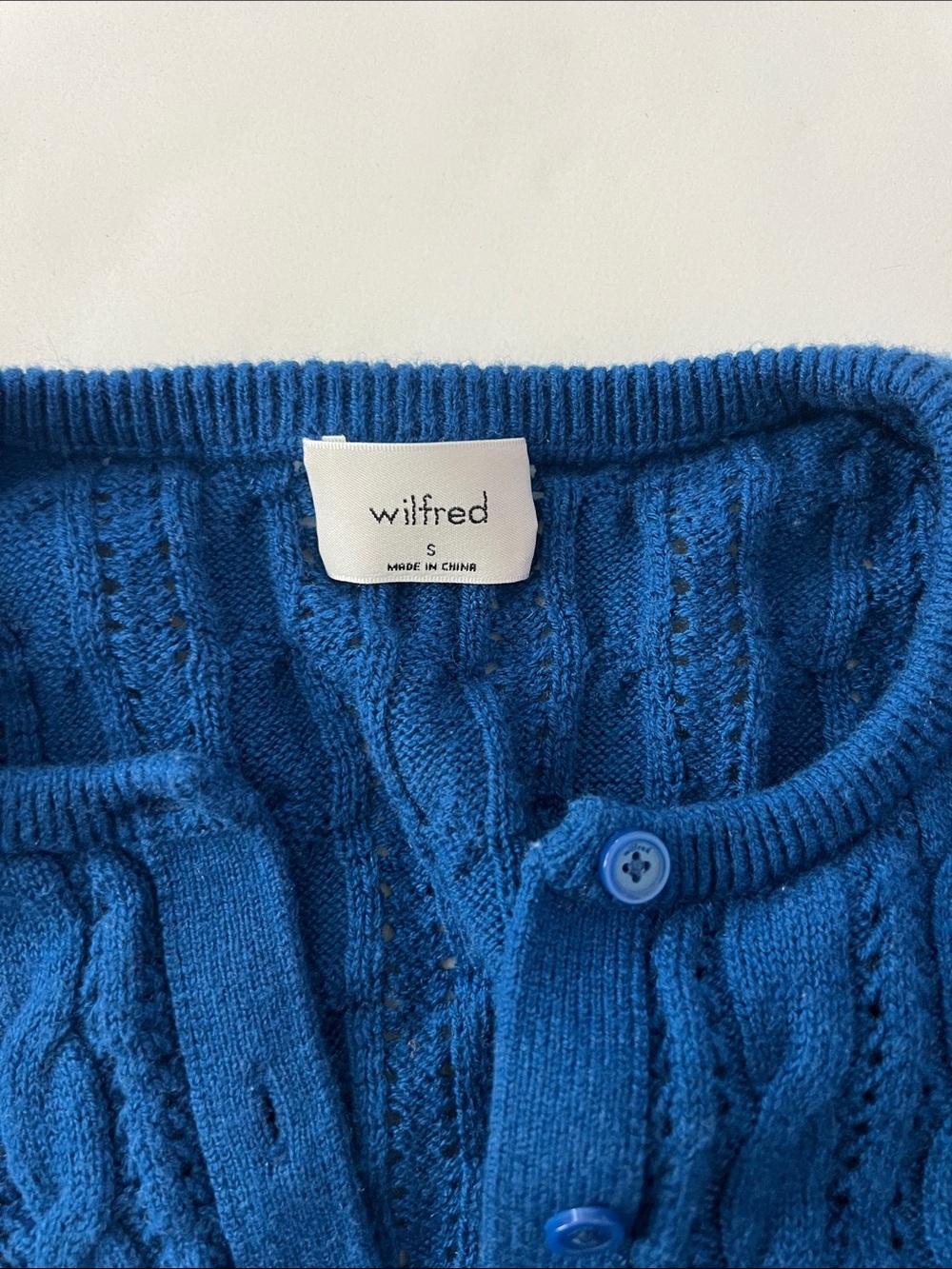 Wilfred Fey Cardigan Merino Wool and Cotton Short Sleeve Ultramarine Blue S $98 - Picture 5 of 8